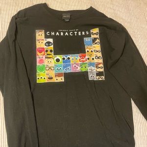 Disney Pixar, periodic table of characters, black, long sleeve, T-shirt, size M
